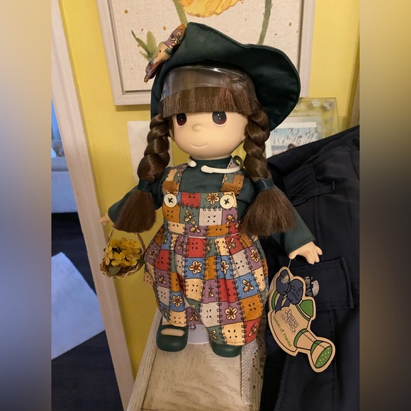 Precious Moments Doll in Patchwork Dress and Dark Green Hat - Picture 1 of 2